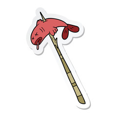 sticker of a cartoon fish speared