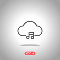 Cloud music library, striming. Simple linear icon with thin outline. Icon under spotlight. Gray background