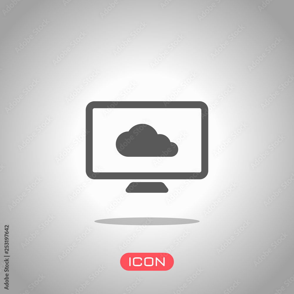 Poster database, cloud technology, computer and cloud. simple icon. icon under spotlight. gray background