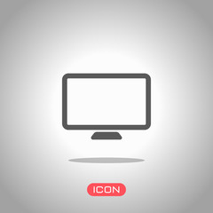 Computer monitor or modern TV. Simple icon. Icon under spotlight. Gray background