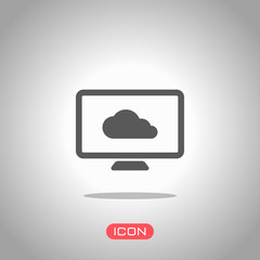 database, cloud technology, computer and cloud. simple icon. Icon under spotlight. Gray background