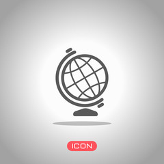 Simple globe symbol. Linear icon. Icon under spotlight. Gray background