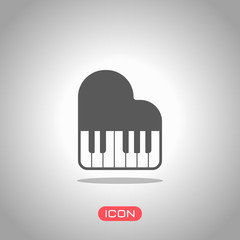 Grand piano icon. Icon under spotlight. Gray background