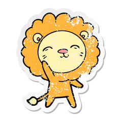 distressed sticker of a cartoon lion