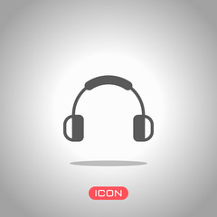 Headphones and music. Mute volume. Simple icon. Icon under spotlight. Gray background