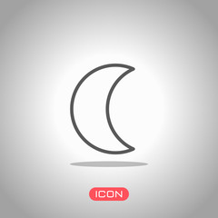 Simple moon. Weather symbol. Linear icon with thin outline. Icon under spotlight. Gray background