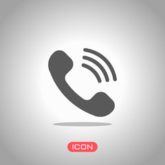 Ringing phone icon. Retro symbol. Icon under spotlight. Gray background