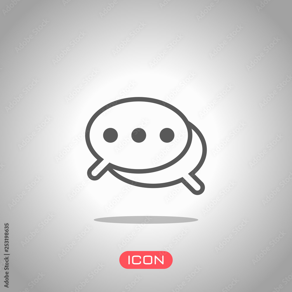 Poster simple chat. couple of text clouds. linear icon with thin outline. icon under spotlight. gray backgr