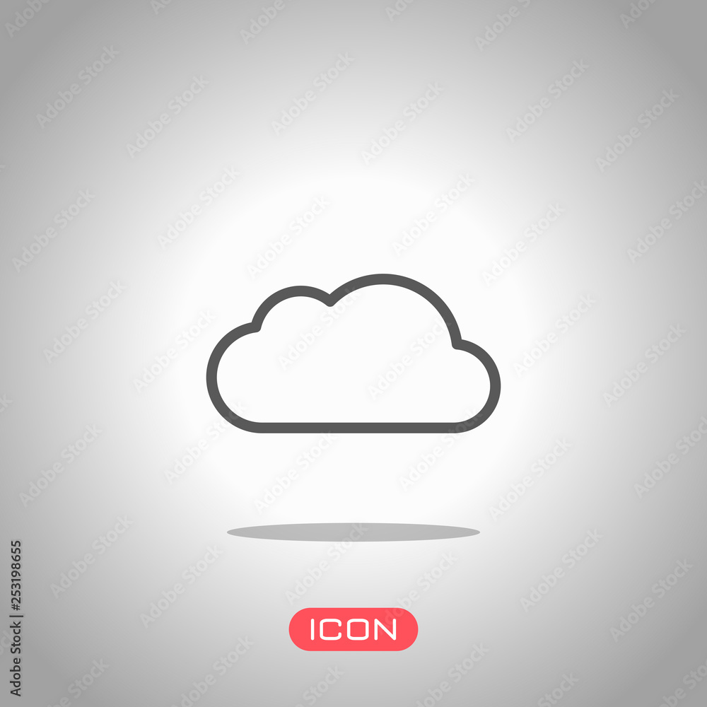 Poster simple cloud. linear symbol with thin outline. icon under spotlight. gray background