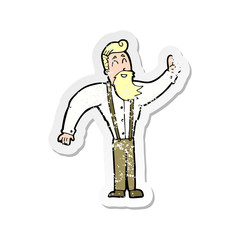 retro distressed sticker of a cartoon hipster
