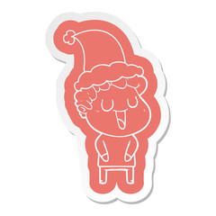 laughing cartoon  sticker of a man wearing santa hat