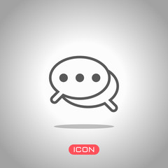 Simple chat. Couple of text clouds. Linear icon with thin outline. Icon under spotlight. Gray background