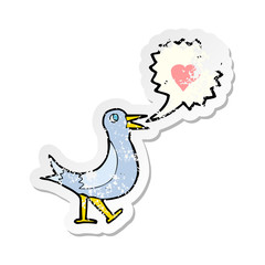 retro distressed sticker of a cartoon bird singing