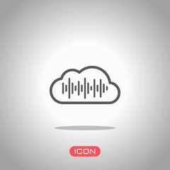 Simple icon with cloud and sound equalizer wave. Thin outline. Icon under spotlight. Gray background