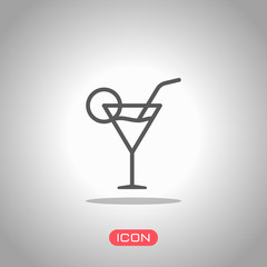 Coctail glass. Simple linear icon with thin outline. Icon under spotlight. Gray background