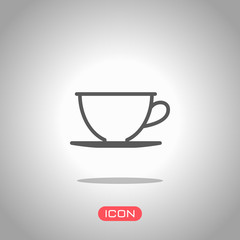 Simple cup of coffee or tea. Linear icon, thin outline. Icon under spotlight. Gray background