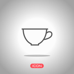 Simple cup of coffee or tea. Linear icon, thin outline. Icon under spotlight. Gray background