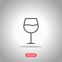 Wine glass. Linear, thin outline. Icon under spotlight. Gray background