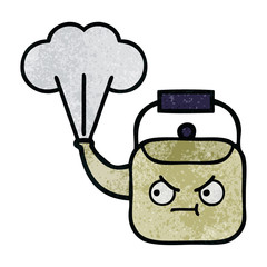 retro grunge texture cartoon steaming kettle