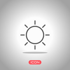 Sun icon. Linear, thin outline. Icon under spotlight. Gray background