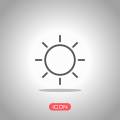 Sun icon. Linear, thin outline. Icon under spotlight. Gray background