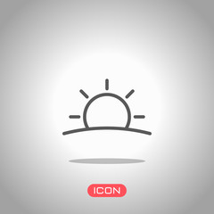 Sunrise icon. Linear, thin outline. Icon under spotlight. Gray background