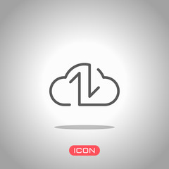 Data cloud icon. Backup, restore. Upload, download. Up and Down arrows. Linear, thin outline. Icon under spotlight. Gray background