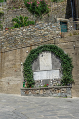 Fototapeta na wymiar Italy, Cinque Terre, Vernazza, IVY GROWING ON WALL OF OLD BUILDING