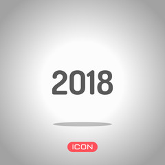 2018 number icon. Happy New Year. Icon under spotlight. Gray background