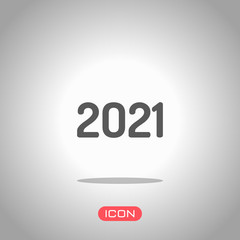 2021 number icon. Happy New Year. Icon under spotlight. Gray background