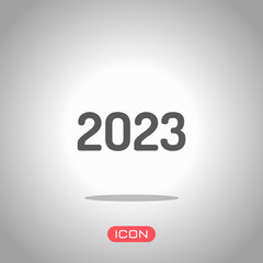 2023 number icon. Happy New Year. Icon under spotlight. Gray background