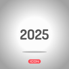 2025 number icon. Happy New Year. Icon under spotlight. Gray background