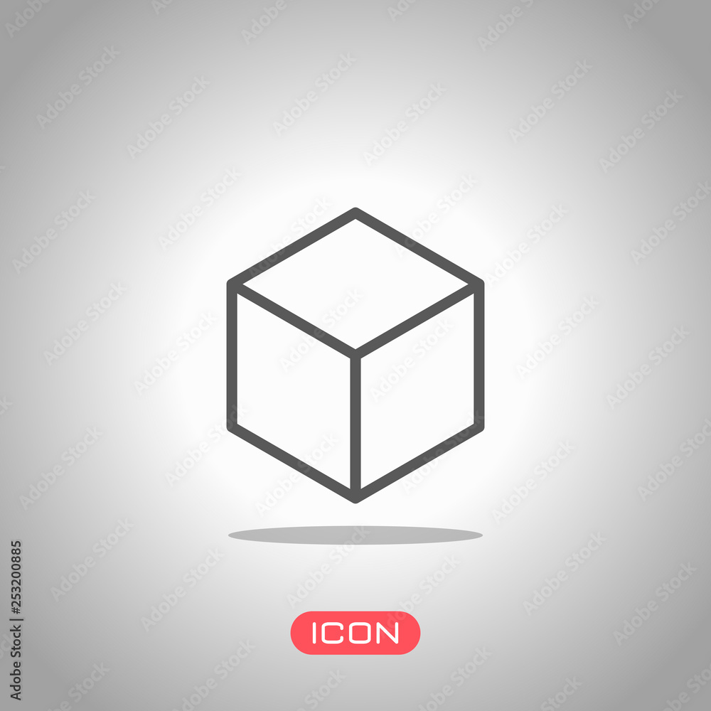 Poster geometric empty cube. simple outline icon. icon under spotlight. gray background
