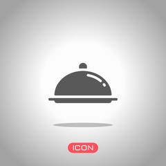 Obraz premium Restaurant cloche or tray. Restaurant icon. Icon under spotlight. Gray background