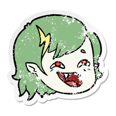 distressed sticker of a cartoon vampire girl face