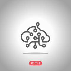 Cloud data network, Storage center. Icon of internet technology. Icon under spotlight. Gray background