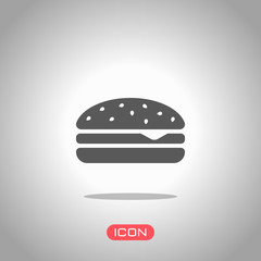 Hamburger icon. Fast food. Icon under spotlight. Gray background