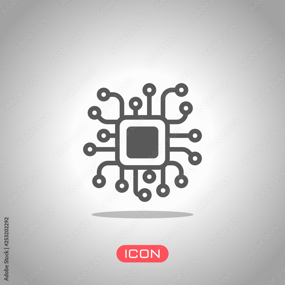 Poster processor chip, computer microchip, cpu chipset. technology icon. icon under spotlight. gray backgro