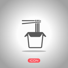 Noodle in box, asian food takeaway, wok icon. Icon under spotlight. Gray background