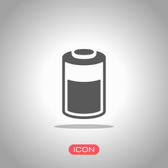 Half charged battery, technology icon. Icon under spotlight. Gray background