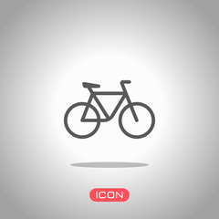 Simple bicycle, linear outline icon of bike. Icon under spotlight. Gray background