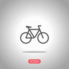 Fototapeta premium Simple bicycle, linear outline icon of bike. Icon under spotlight. Gray background