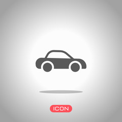 Silhouette of car, small auto icon. Icon under spotlight. Gray background