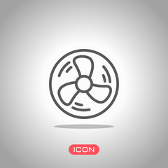 Simple fan or cooler, outline linear icon in circle. Icon under spotlight. Gray background