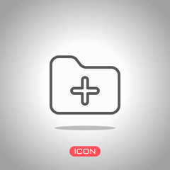 Fototapeta premium Folder with plus mark, outline linear business icon. Icon under spotlight. Gray background