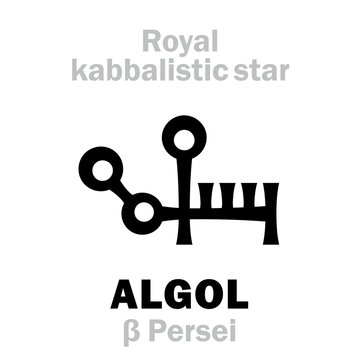 Astrology Alphabet: ALGOL (&beta; Persei / Gorgona), &laquo;Caput Larv&aelig;&raquo; (The Eye of the Gorgon), oth.name: Demon Star. Hieroglyphic sign (kabbalistic symbol by Cornelius Agrippa &laquo;Occult Philosophy&raquo;, 1533).
