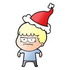 gradient cartoon of a annoyed man wearing santa hat
