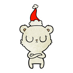 peaceful textured cartoon of a polar bear wearing santa hat