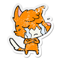 distressed sticker of a crying fox cartoon
