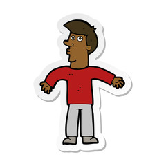 sticker of a cartoon man shrugging shoulders